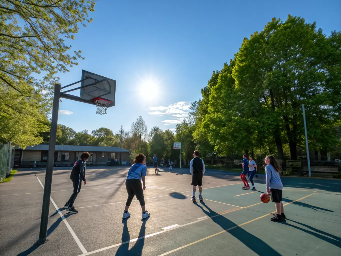 A lively image of students playing volleyball on the school court, emphasizing the fun and collaborative nature of the sport.
