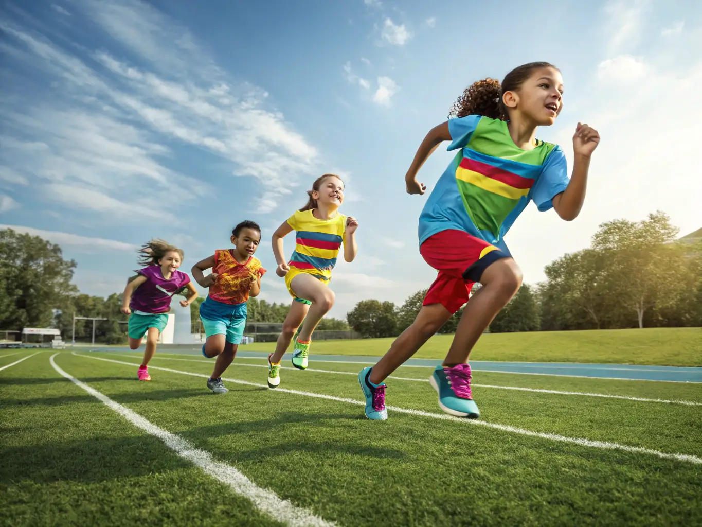 A vibrant image of students running track and field events on a sunny day, highlighting the athleticism and competitive spirit of the sport.